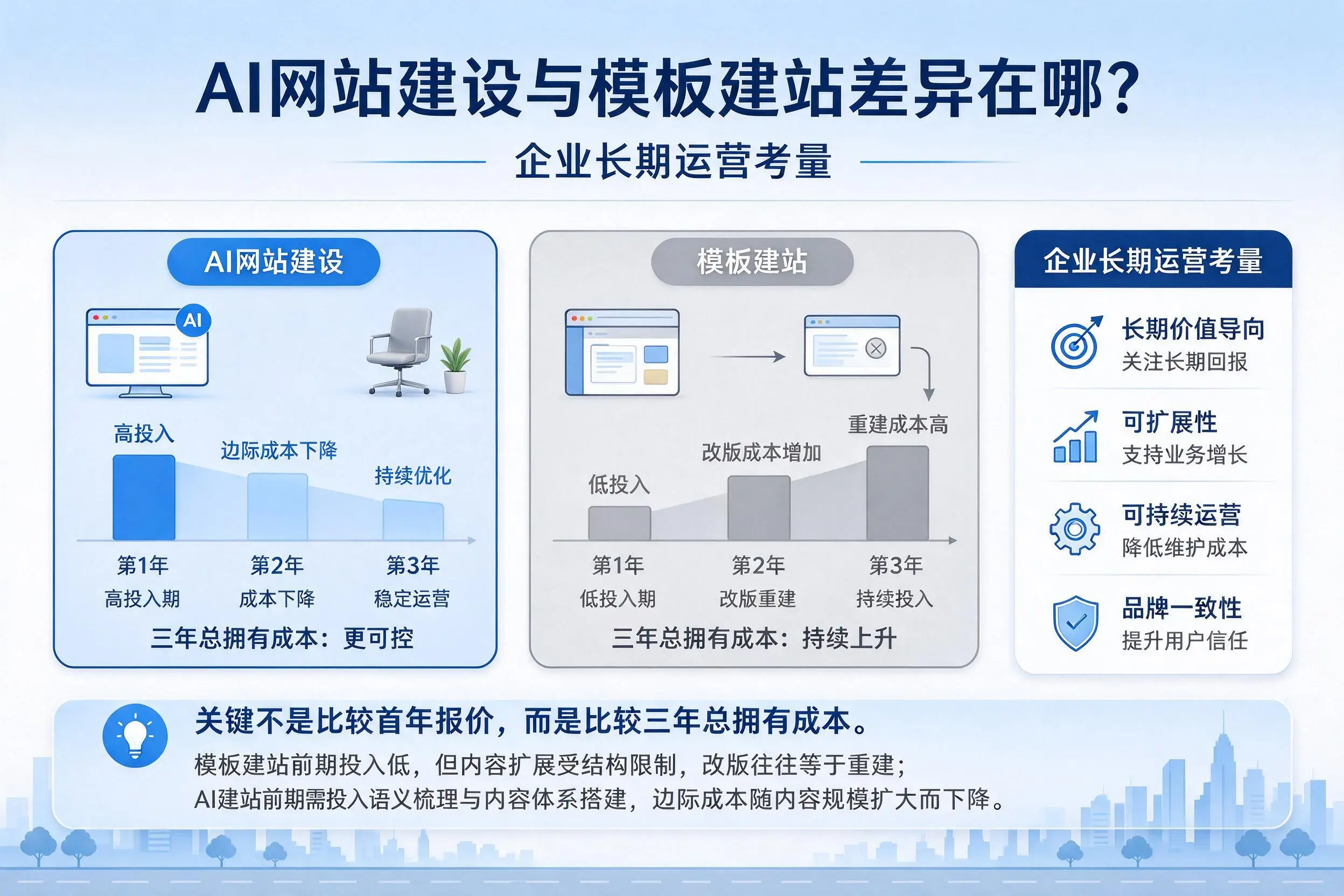 AI网站建设与模板建站差异在哪？万宁企业长期运营考量